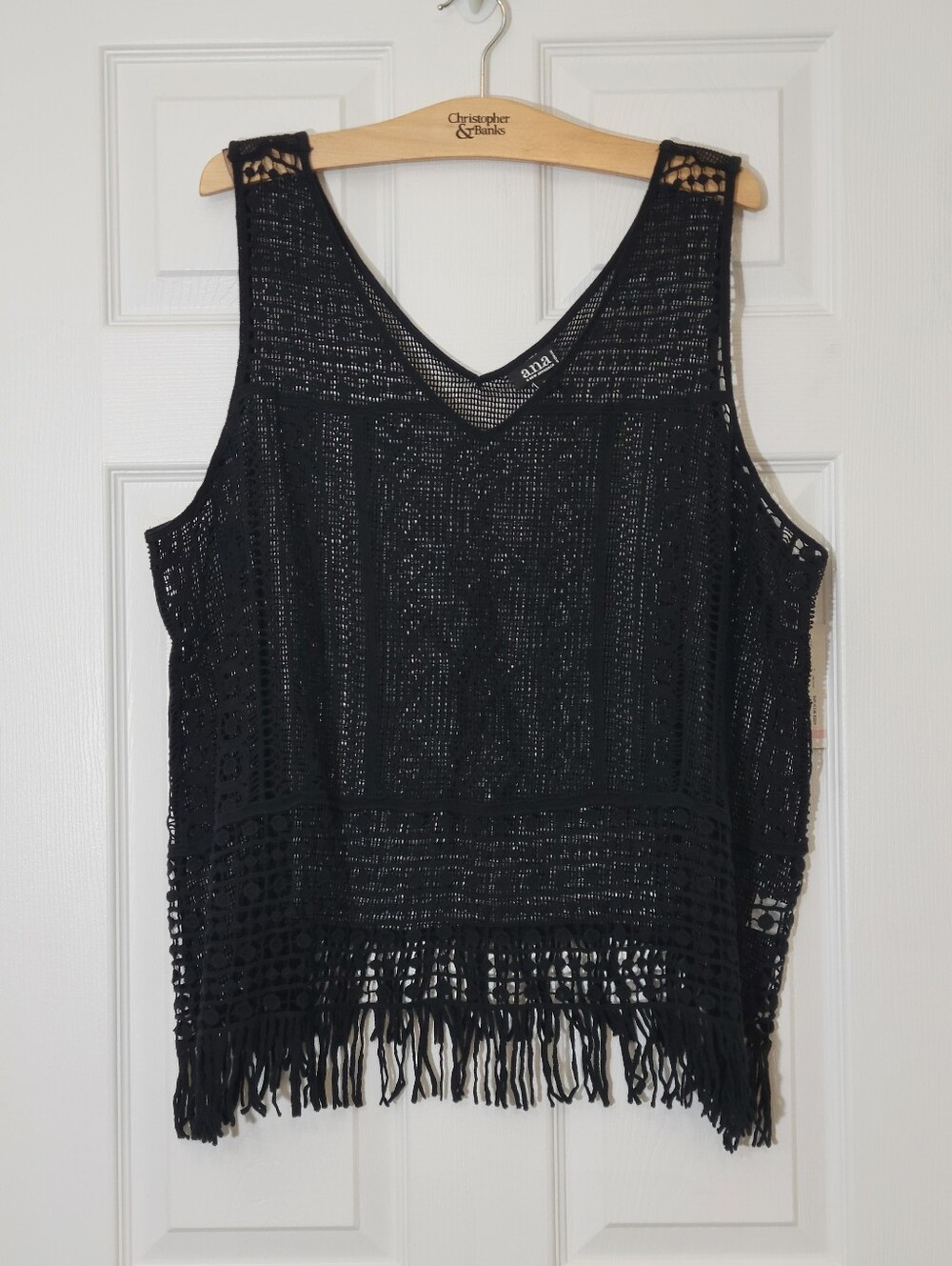 NWT 100% Cotton Black Boho Crocheted Tank Top Plus Size 1x A.N.A